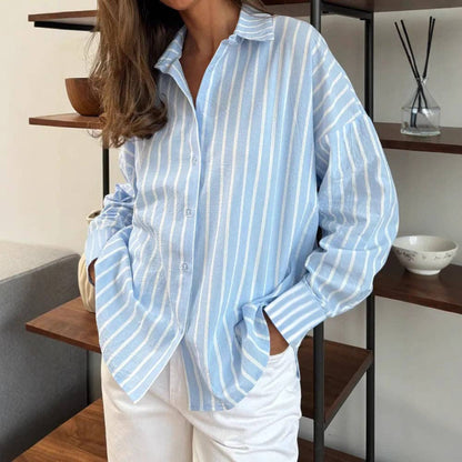 Striped Oversized Button Down Shirt Blouse