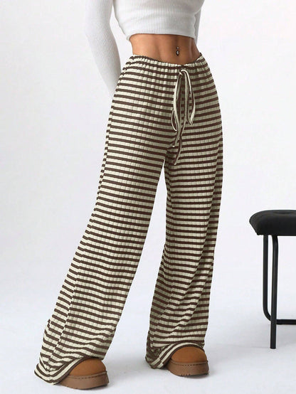 Striped Drawstring Wide Leg Lounge Pants
