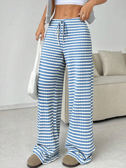 Striped Drawstring Wide Leg Lounge Pants