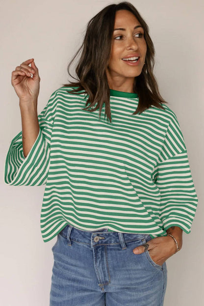 Green Striped Knit Back Bow Tie Open Back Top Women