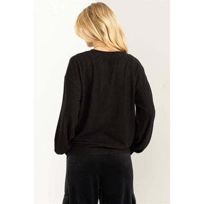 DZ23G158-Round Neck Balloon Sleeve Sweatshirt