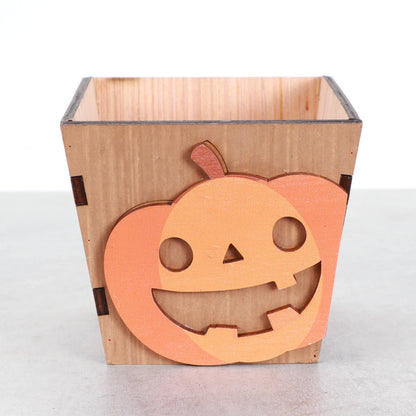 Halloween Design Wooden Pot for Houseplants - 4" Size