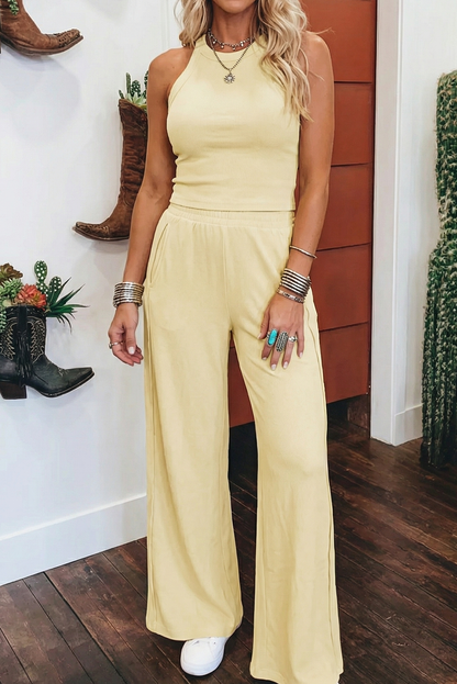 Summer Fashion Slim Ribbed Tank Top and Sweatpants Set