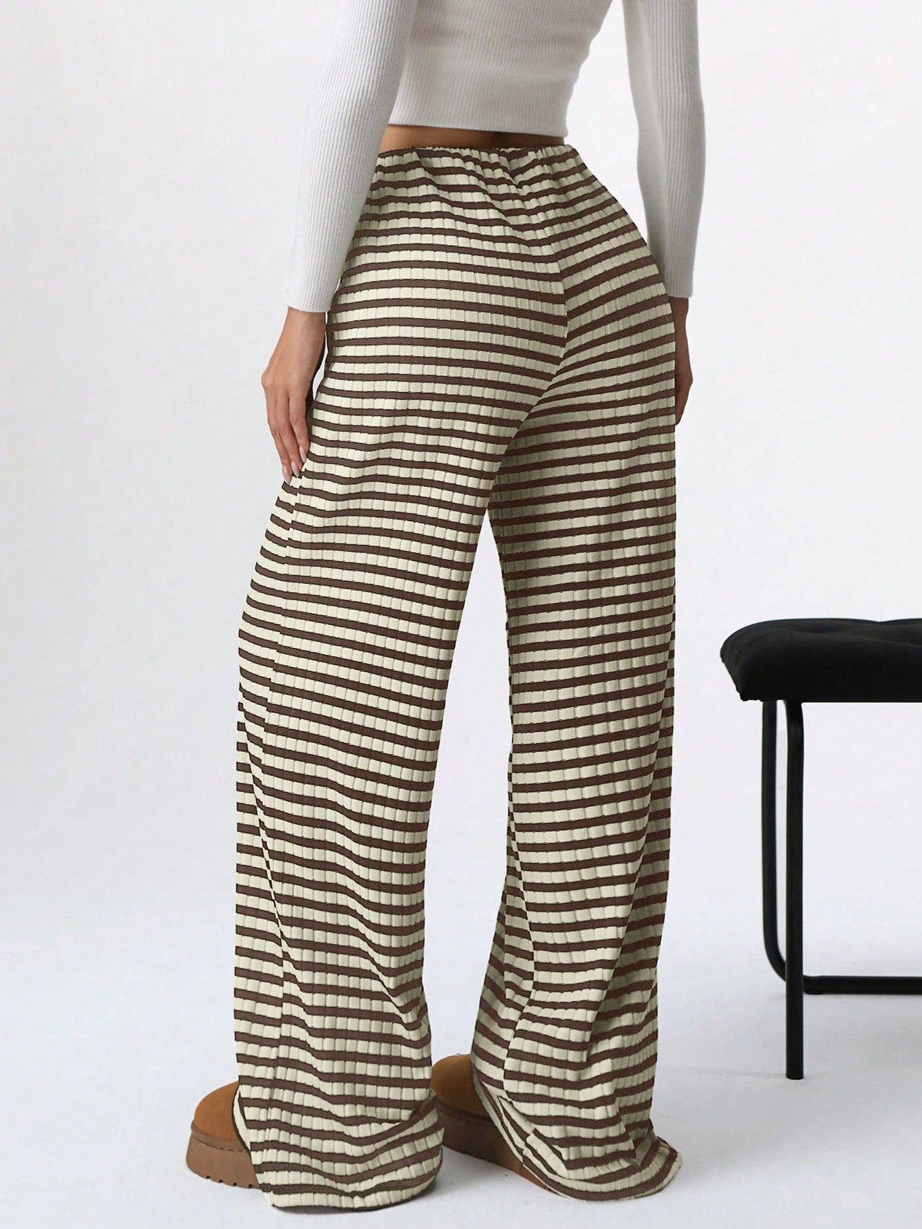 Striped Drawstring Wide Leg Lounge Pants