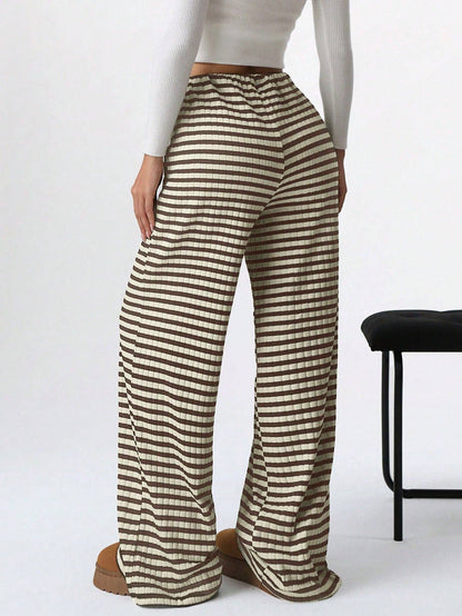 Striped Drawstring Wide Leg Lounge Pants