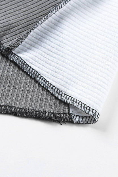 Ribbed Color Block Slim Fit Top with Contrast Seams