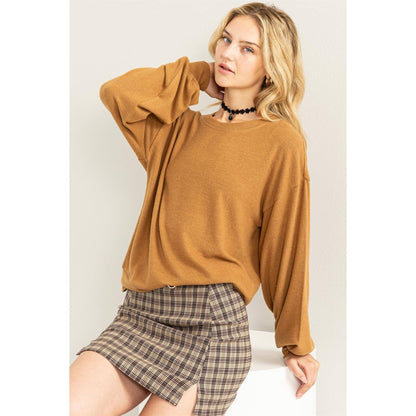 DZ23G158-Round Neck Balloon Sleeve Sweatshirt