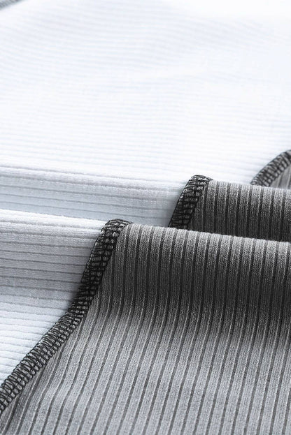 Ribbed Color Block Slim Fit Top with Contrast Seams