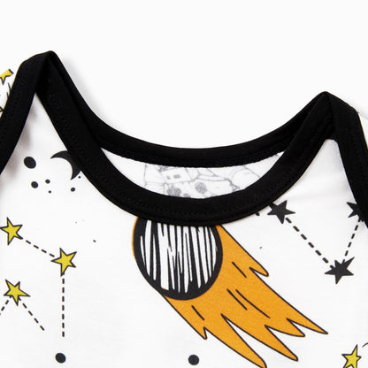 Space Theme Print Short-sleeve Matching Bamboo Pajama Set