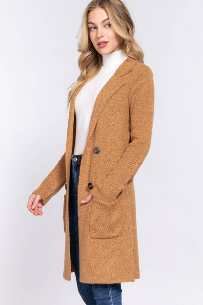 Long Sleeve Notched Collar Sweater Jacket