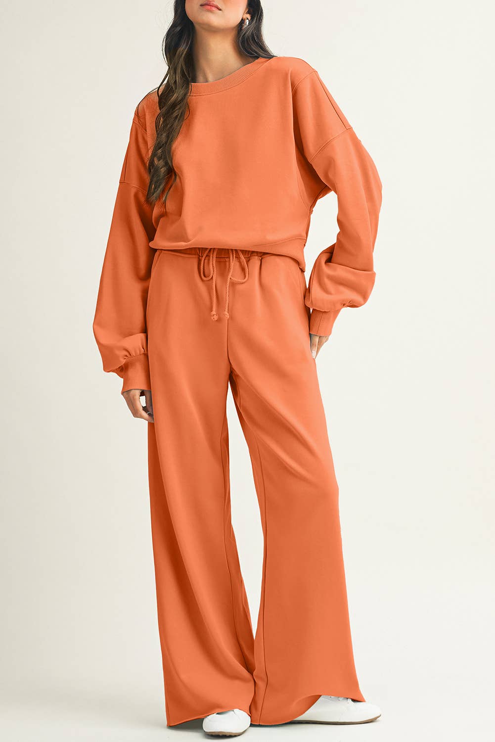 LDC Drop Shoulder Pullover Drawstring Wide Leg Pants Set