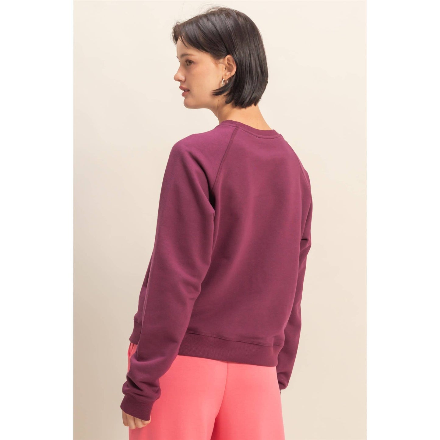 Crew Neck Raglan Sleeve Comfy Pullover Sweatshirt