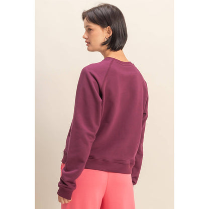 Crew Neck Raglan Sleeve Comfy Pullover Sweatshirt