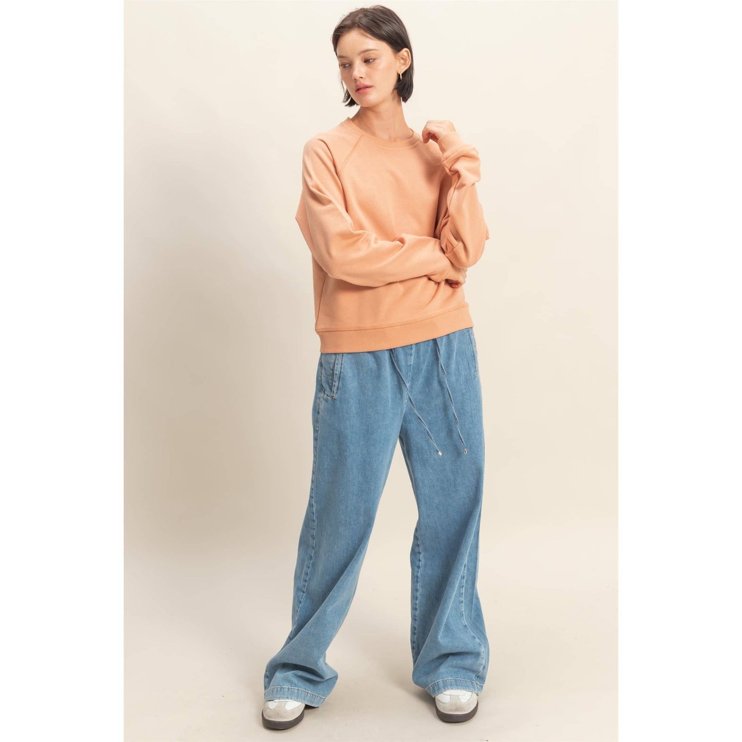 Crew Neck Raglan Sleeve Comfy Pullover Sweatshirt