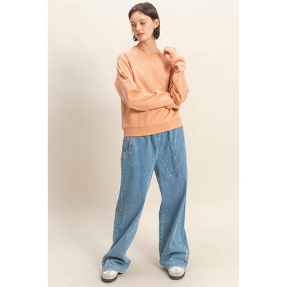 Crew Neck Raglan Sleeve Comfy Pullover Sweatshirt