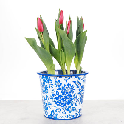 Delft Blue Design Metal Pot for Plants - 4" and 6" Options