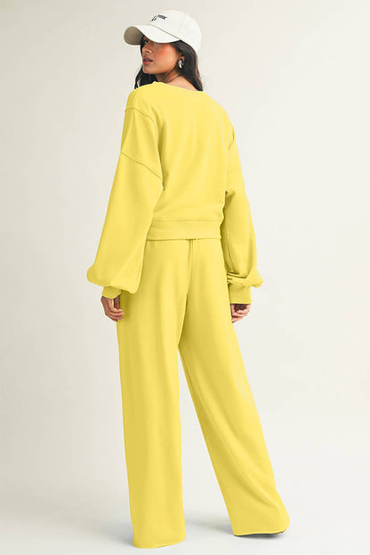 LDC Drop Shoulder Pullover Drawstring Wide Leg Pants Set