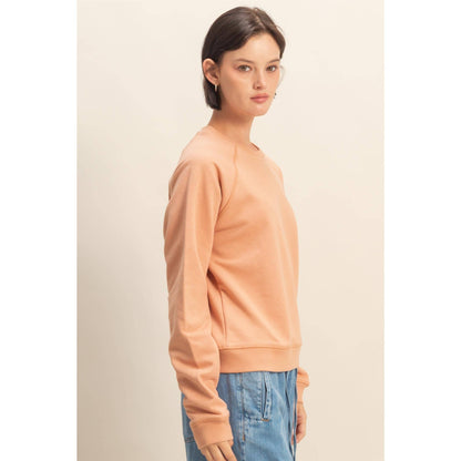 Crew Neck Raglan Sleeve Comfy Pullover Sweatshirt