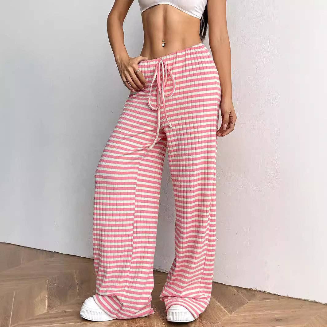 Striped Drawstring Wide Leg Lounge Pants