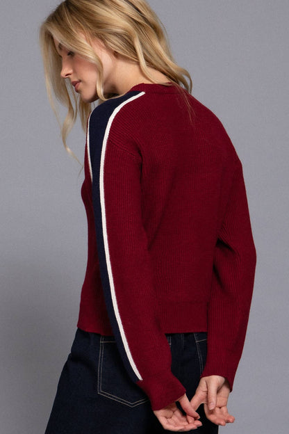 Long Sleeve Round Neck Sleeve Line Detail Sweater