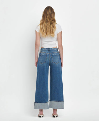 SUPER HIGH RISE CUFFED BAGGY WIDE JEANS F5856