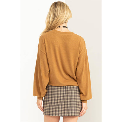 DZ23G158-Round Neck Balloon Sleeve Sweatshirt