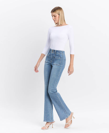 HIGH RISE FRONT POCKET W DART DETAIL FLARE JEANS F5510