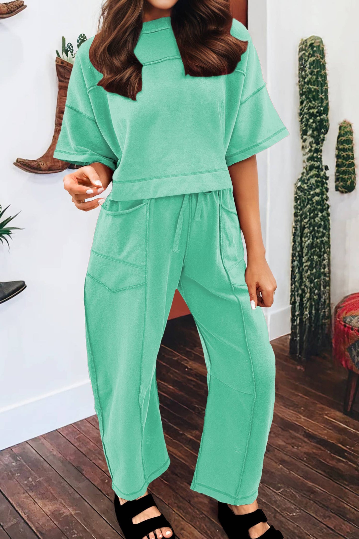 Summer 2026 Drop Shoulder Boxy Tee and Barrel Pants Set