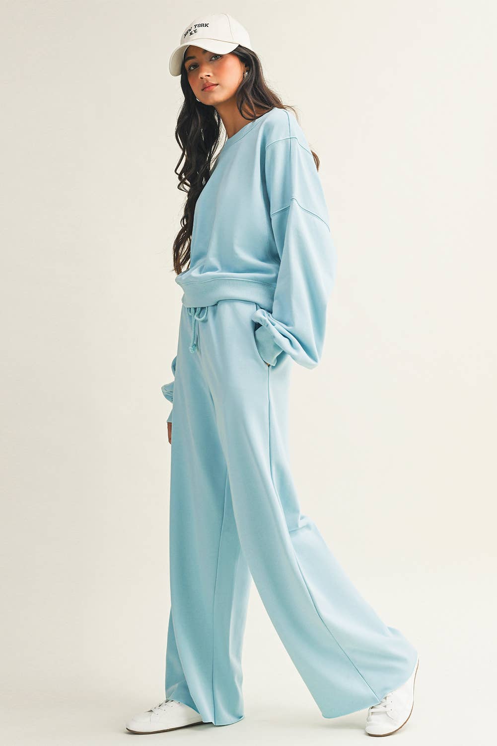 LDC Drop Shoulder Pullover Drawstring Wide Leg Pants Set