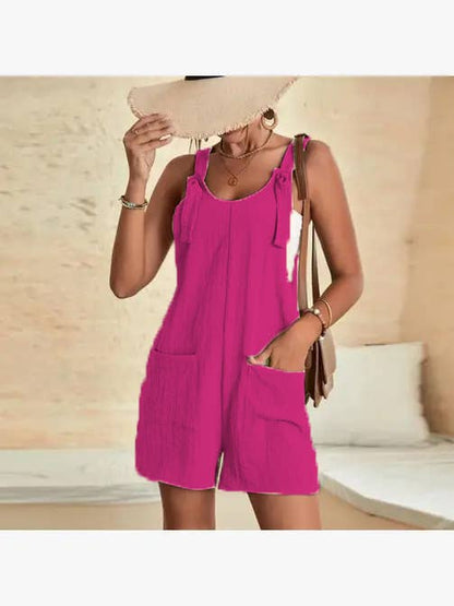 Summer Solid Color Romper Pocket Women Jumpsuit