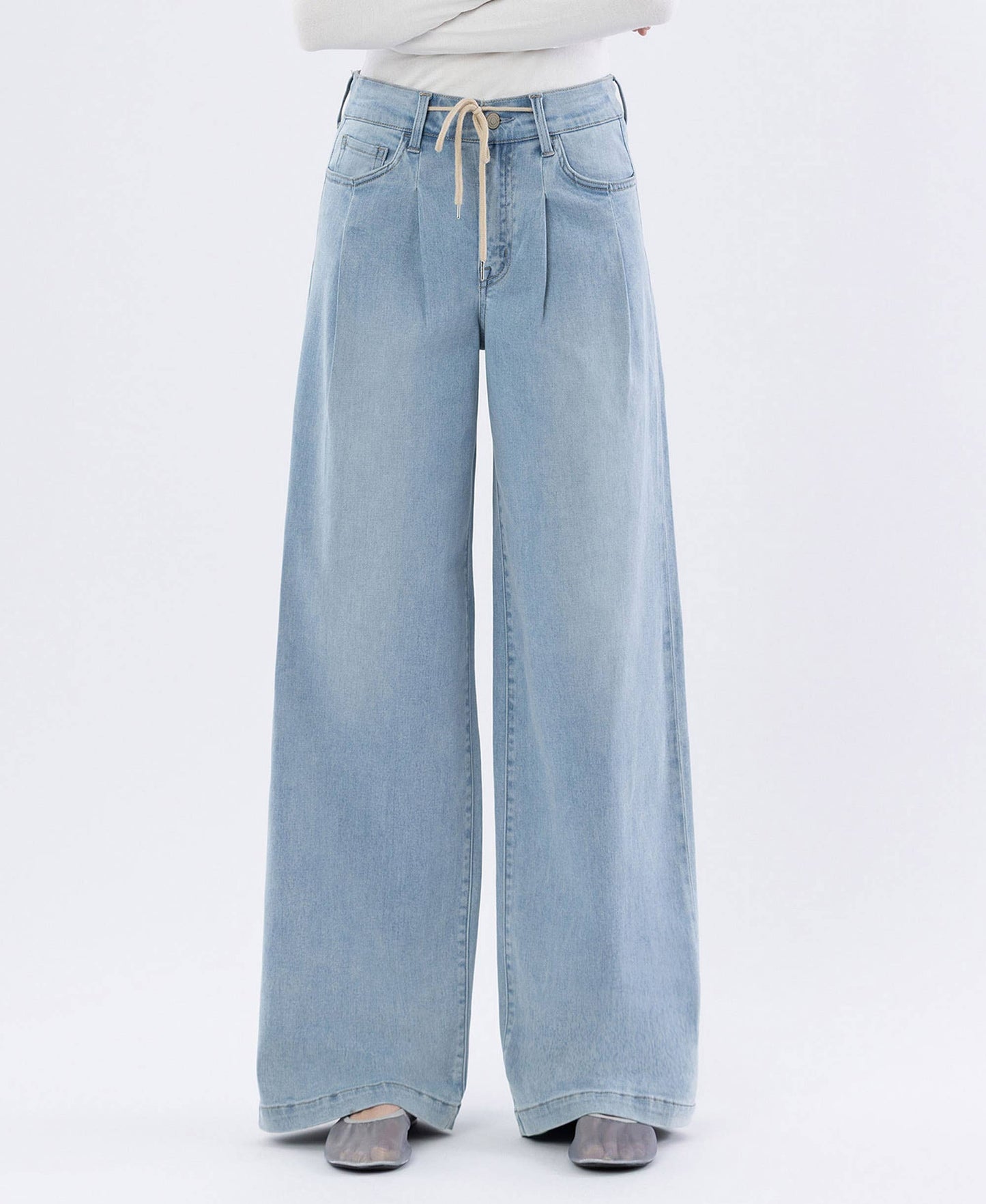 SUPER HIGH RISE DRAWCORD ELASTIC WB WIDE LEG JEANS F6099