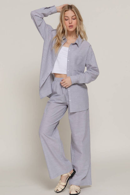 Long Sleeve Button Down Y/D Stripe Gauze Shirt