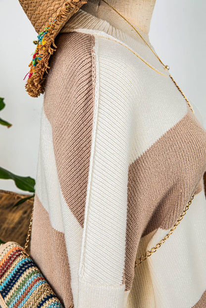 Fashion Checkered Side Slits Drop Shoulder Oversized Sweater