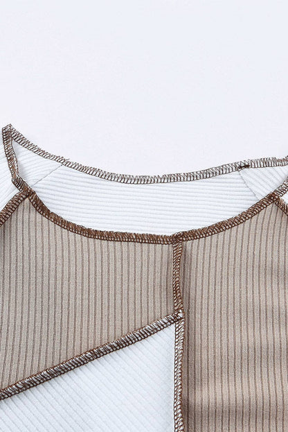Ribbed Color Block Slim Fit Top with Contrast Seams