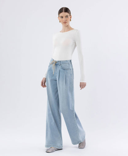 SUPER HIGH RISE DRAWCORD ELASTIC WB WIDE LEG JEANS F6099