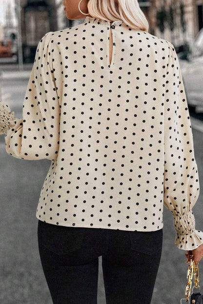 Polka Dot Lantern Sleeve Blouse