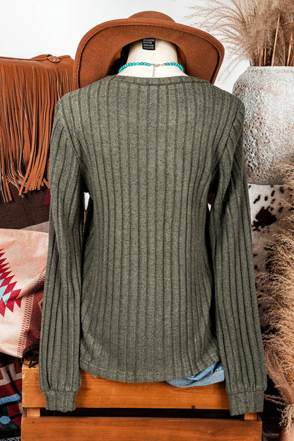 Western Leopard Crochet Patchwork Rib Textured Knit Top