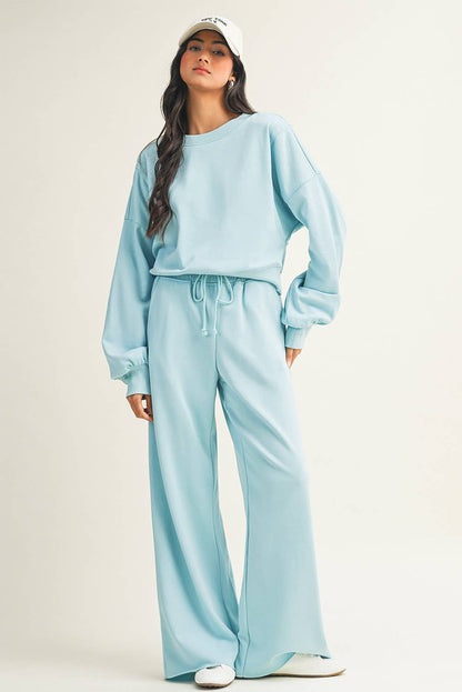LDC Drop Shoulder Pullover Drawstring Wide Leg Pants Set