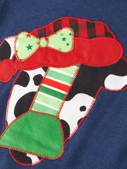 Girls Cow Applique Embroidered Romper