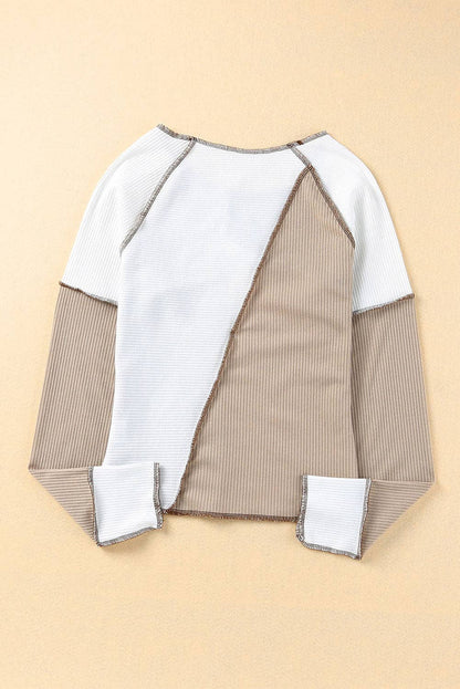 Ribbed Color Block Slim Fit Top with Contrast Seams
