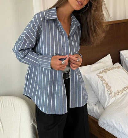 Striped Oversized Button Down Shirt Blouse