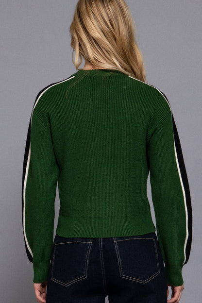 Long Sleeve Round Neck Sleeve Line Detail Sweater