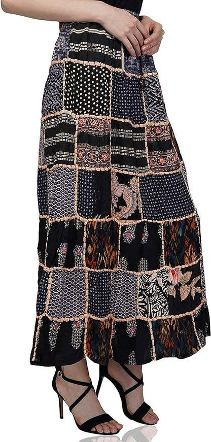 Women's Hippie Patchwork Vintage Bohemian Long Skirt Maxi