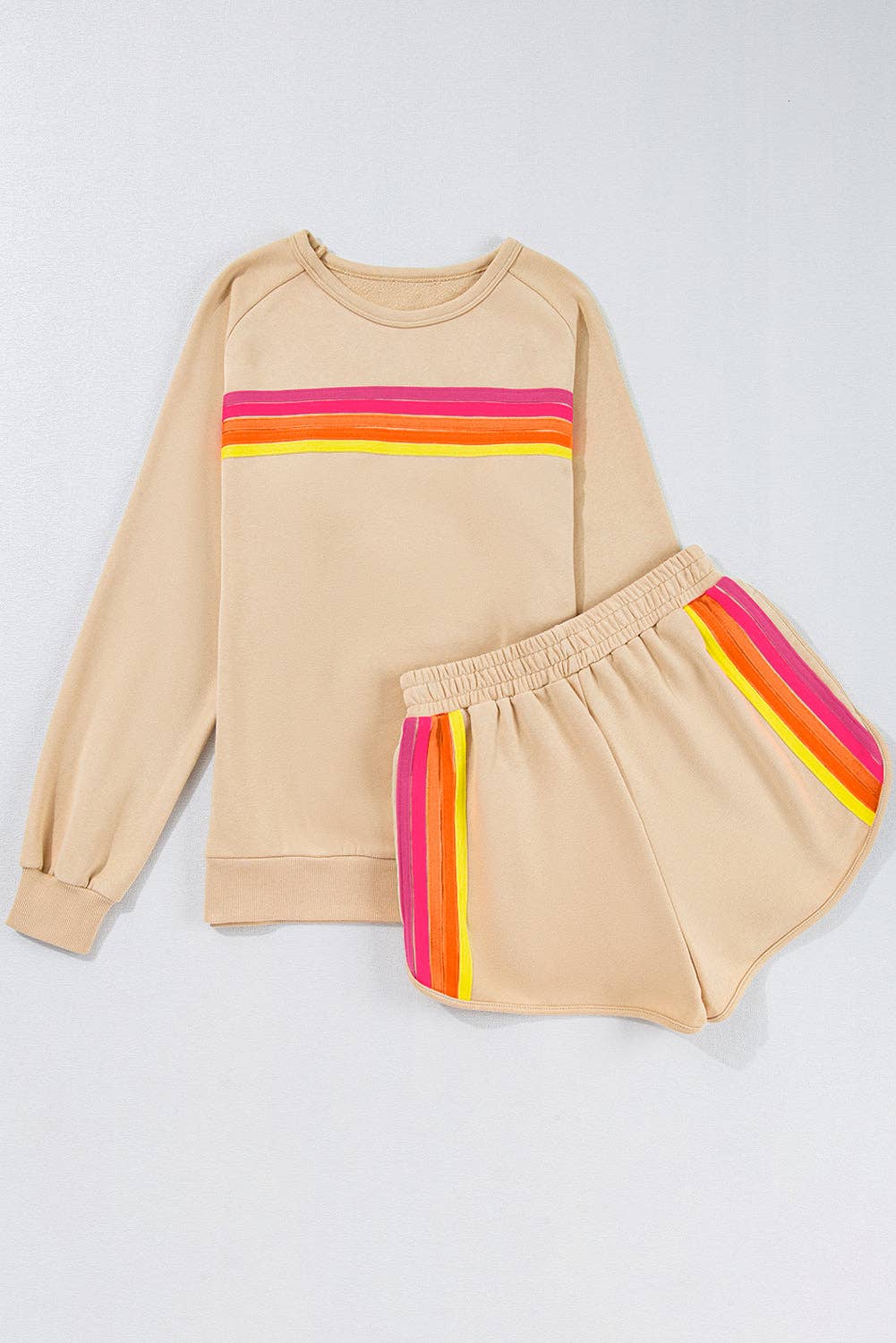LDC Color Contrast Trim Long Sleeve Top and Shorts Set