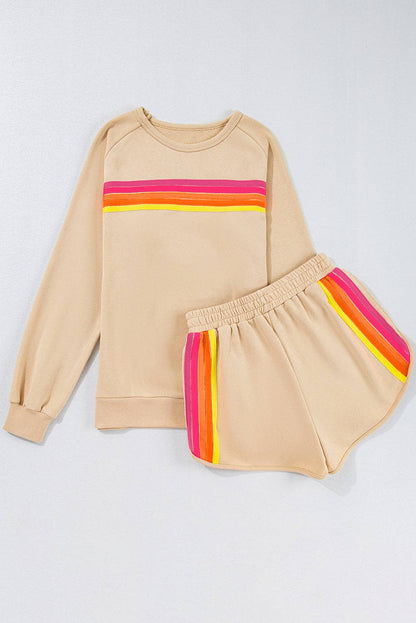 LDC Color Contrast Trim Long Sleeve Top and Shorts Set