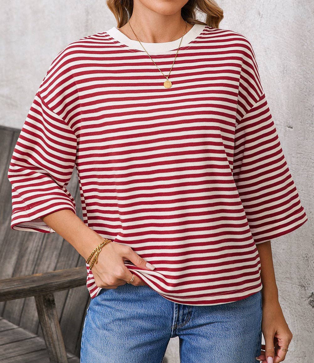 Green Striped Knit Back Bow Tie Open Back Top Women