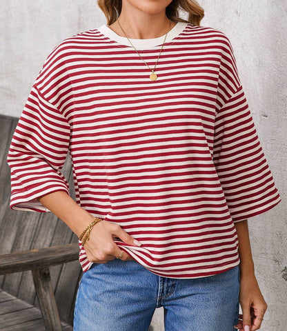 Green Striped Knit Back Bow Tie Open Back Top Women