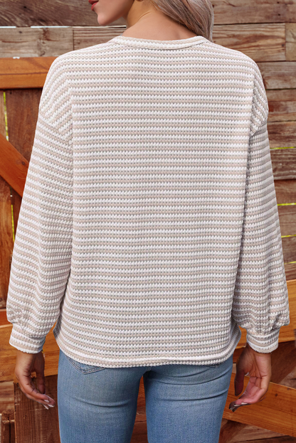 Fall Stripe Round Neck Drop Shoulder Long Sleeve Top*S-3XL
