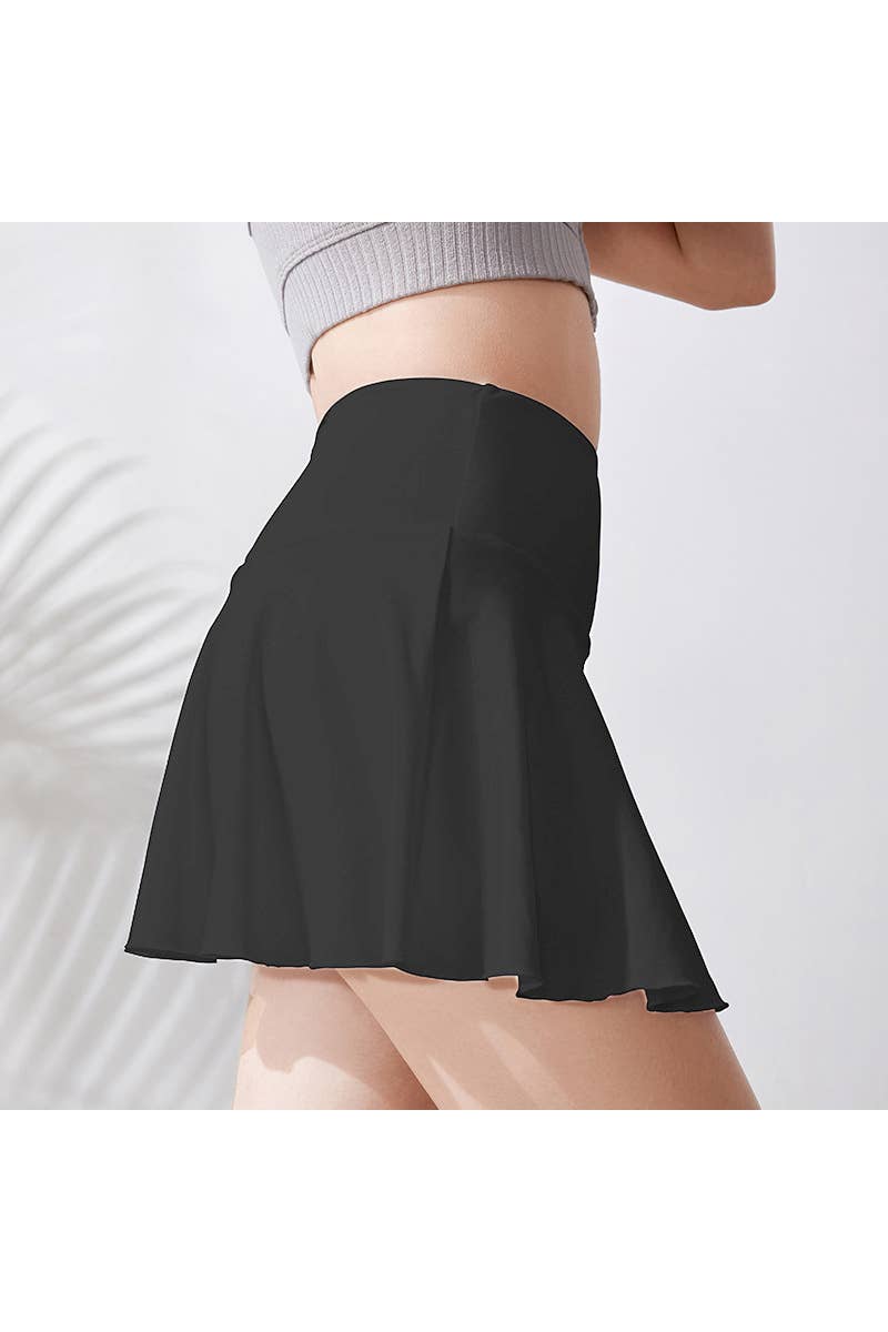 Solid color athletic skorts feature under shorts w/pockets