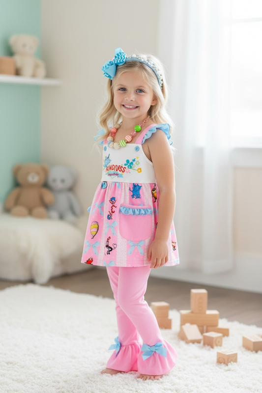 Pink Dr.Seu** pirnted 2 piece set. OFG50218 AMY